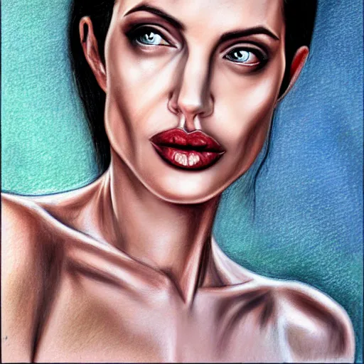 Image similar to pastel drawing of angelina jolie, portrait