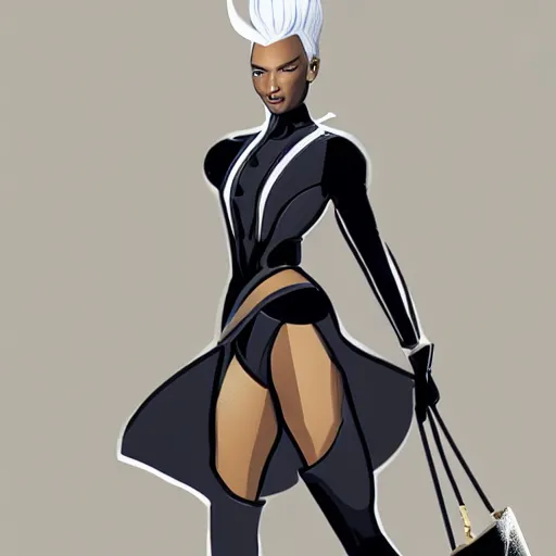 Image similar to Ororo Munroe dressed in Louis Vuitton, concept art, artstation