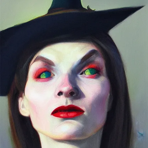 Prompt: a realistic witch portrait, by edward hopper, new artstation artist,