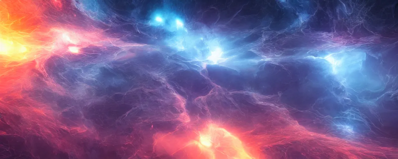 Image similar to cinematic incredible mesmerizing render of atmospheric deep space, tendrils, glowing epicentre, volumetric lighting, cathrin machin, lanchen mihalic