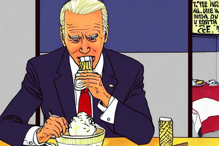 Prompt: joe Biden eating ice cream, Junji Ito