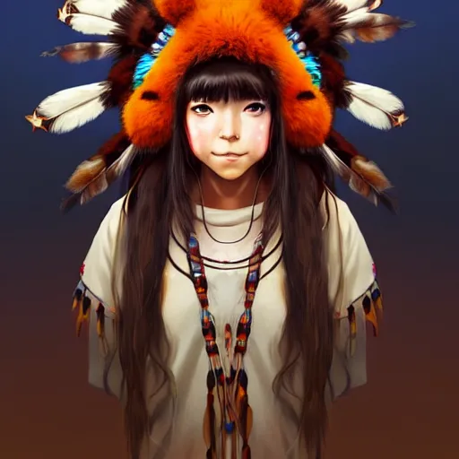 Prompt: anime portrait of a American native shaman wearing a bear headdress by Stanley Artgerm Lau, WLOP, Rossdraws, James Jean, Andrei Riabovitchev, Marc Simonetti, and Sakimichan, trending on artstation