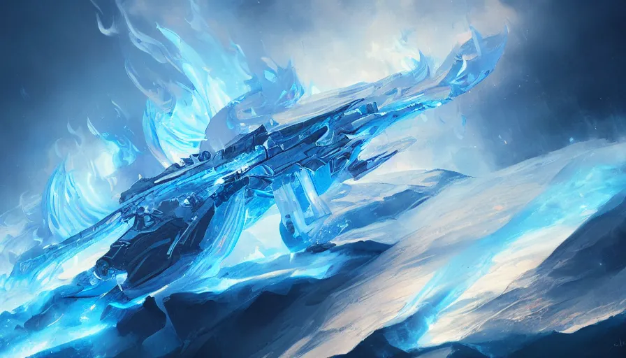 Prompt: river of blue fire, ice color scheme, intricate detailed painting, blue flames, low angle, morning, artstation, james paick