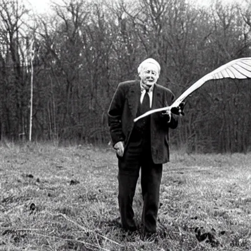 Prompt: Sir David Attenborough holding Mothman