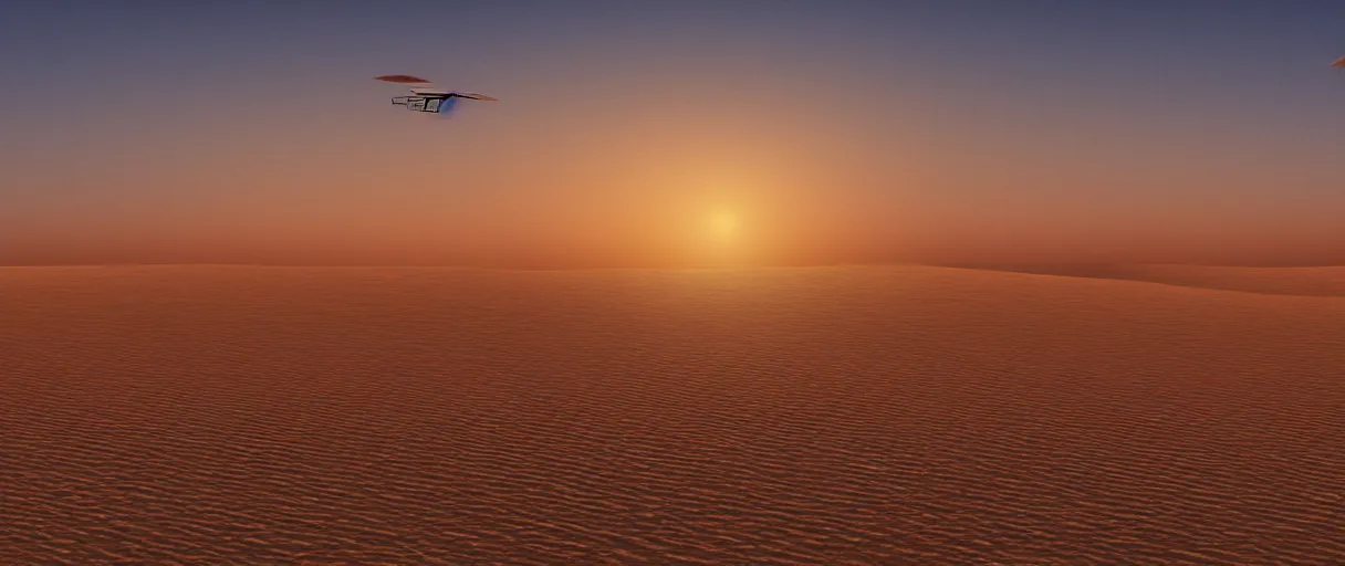 Prompt: an ornithopter on dune, sand worms in the background, light orange sunset, volumetric light, hdr, 8 k, bokeh designed by moebius kow yokoyama