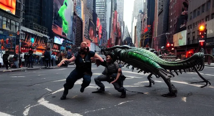 Prompt: aliens attacking people on the streets of new york.