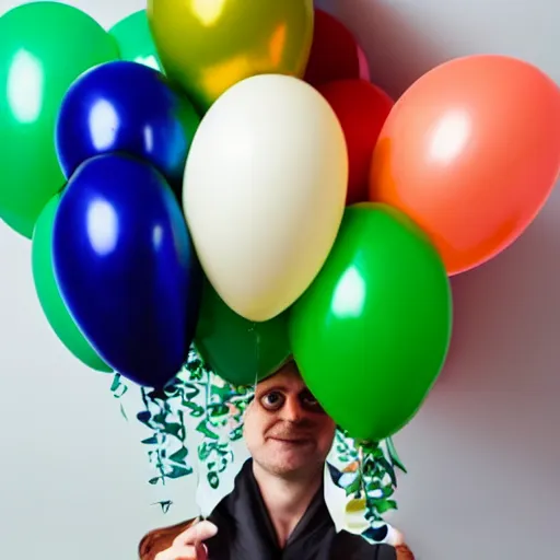 Prompt: photo of a french avocat with birthday balloons