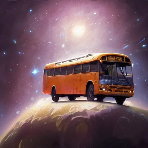 Prompt: realistic render portrait of an bus flying through space, money is flying out of the bus' windows, intricate, dystopian, sci-fi, extremely detailed, digital painting, sculpted in zbrush, artstation, concept art, smooth, sharp focus, illustration, chiaroscuro lighting, golden ratio, incredible art by artgerm and greg rutkowski and alphonse mucha and simon stalenhag