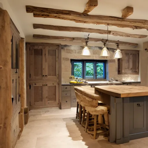 Image similar to modern rustic luxury bespoke kitchen design by Tom Howley