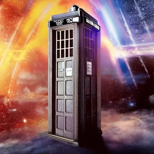 Image similar to the Tardis from Dr.Who crashing in the DeLorean from back to the future in a time tunnel 8k hyperdetailed photorealism