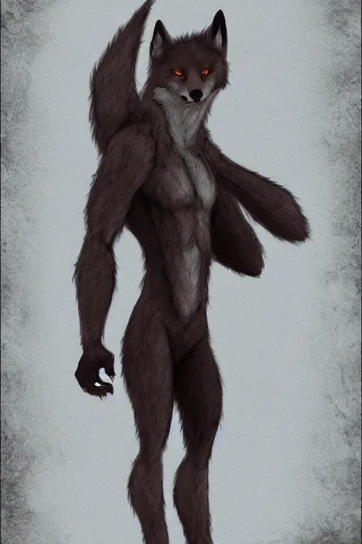 Image similar to a werewolf fox, fursona!!!!, by kawacy, trending on artstation, full body, furry art