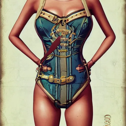 Image similar to lofi steampunk bioshock swimming suit, Pixar style, by Tristan Eaton Stanley Artgerm and Tom Bagshaw.