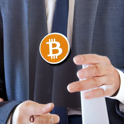 Image similar to businessman holding a happy bitcoin