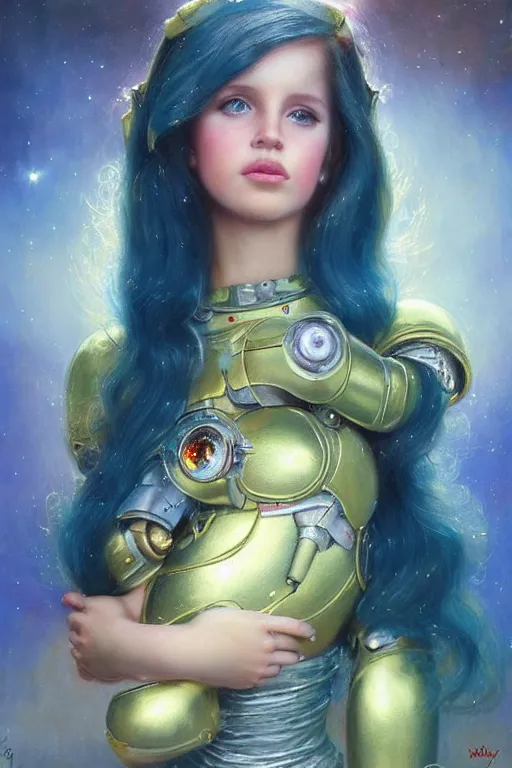 Image similar to cute shiny robot Lana Del Rey look-alike, Lilia Alvarado, Sophie Anderson, Mark Arian, Bob Byerley, Charlie Bowater, Mark Brooks, Steve Henderson, Justin Gerard, Arthur Hughes, Edward Robert Hughes, Mark Keathley, Victor Nizovtsev, Carlos Shwabe, Ross Tran, WLOP