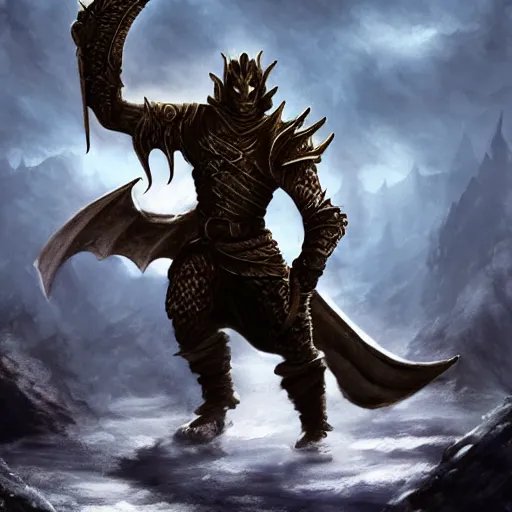 Prompt: dragonborn holding a sword, fantasy, landscape, dnd