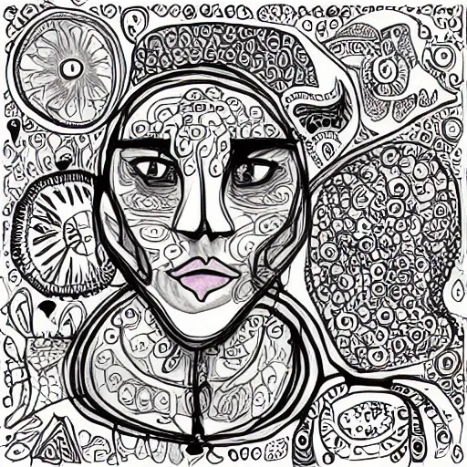 Image similar to doodle art, intricate, face doodles, random characters, white background