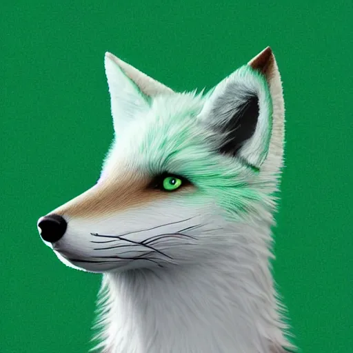 Prompt: digital white and green and green fox, retrowave palette, digital world, highly detailed, electric breeze, anatomically correct vulpine, synth feel, fluffy face, ear floof, flowing fur, super realism, accurate animal imagery, 4 k digital art