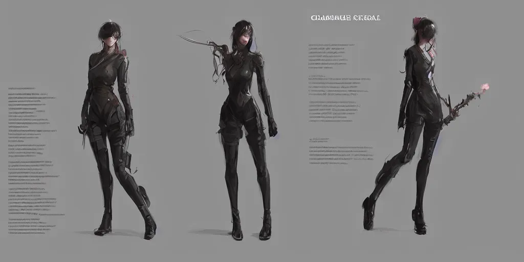 Prompt: character sheet of a incredibly cute and lovely girl, digital art by wlop, artgem and greg rutkowski. character design concept art. artstation contest winner, blade runner, scifi