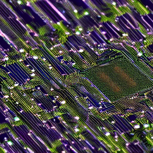 Prompt: a microscopic citadel on the surface of a circuit board, tilt shift photography, 4k hd, digital art