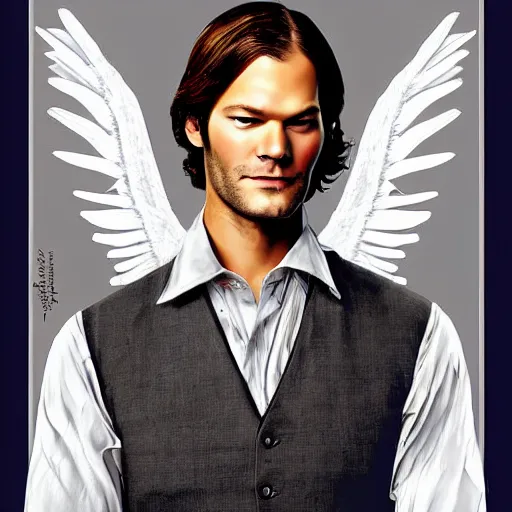 Image similar to Stunning portrait of handsome Jared Padalecki as an angel, in the style of norman rockwell, digital art