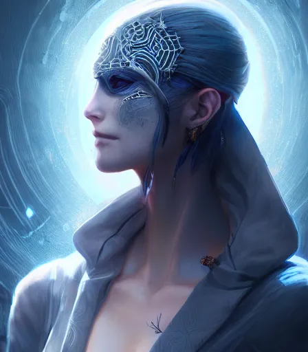 Image similar to beautiful portrait of a cyberpunk goddess who looks like Lady Maria from Bloodborne , character design by charlie bowater, ross tran, artgerm, and makoto shinkai, detailed, soft lighting, rendered in octane