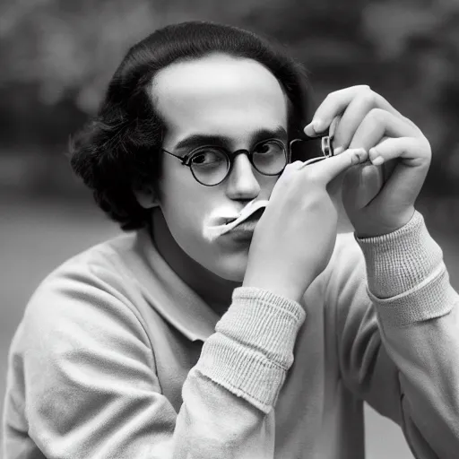 Image similar to teenage Benjamin Franklin smoking behind his school in 1995, XF IQ4, 150MP, 50mm, F1.4, ISO 200, 1/160s, natural light, Adobe Photoshop, Adobe Lightroom, photolab, Affinity Photo, PhotoDirector 365