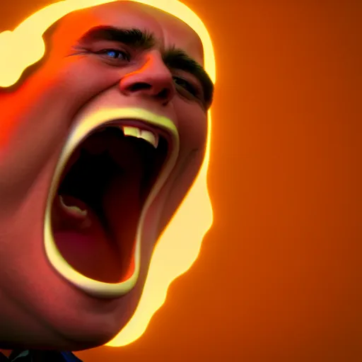 Prompt: portrait of john candy screaming in pain, metaverse on fire, octane render, trending on artstation