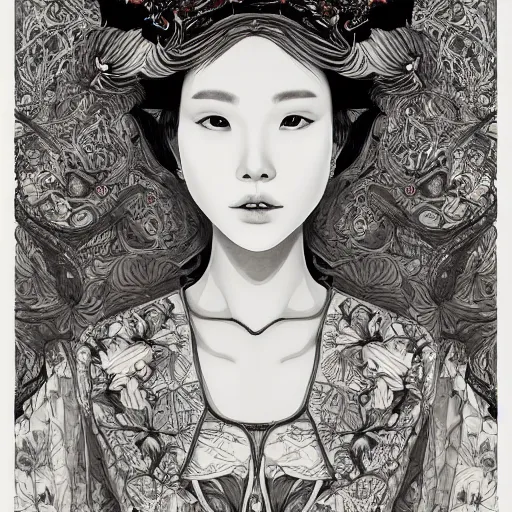 Prompt: the face of an incredibly beautiful, graceful, elegant, and sophisticated young chinese model dressed as a bulb of garlic, an ultrafine detailed illustration by james jean, intricate linework, bright colors, final fantasy, behance contest winner, vanitas, angular, altermodern, unreal engine 5 highly rendered, global illumination, radiant light, detailed and intricate environment