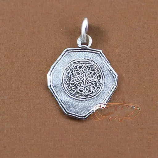 Image similar to Silver embroidered baldurs-gates amulet, realistic, clean,