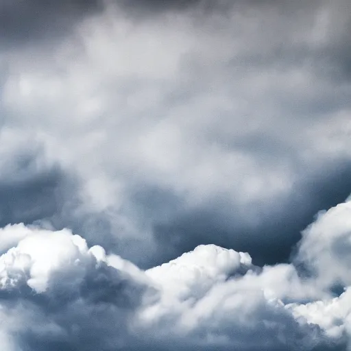 Image similar to the clouds in the sky take the shape of a woman face made of puffy clouds storm photoreal octane grey