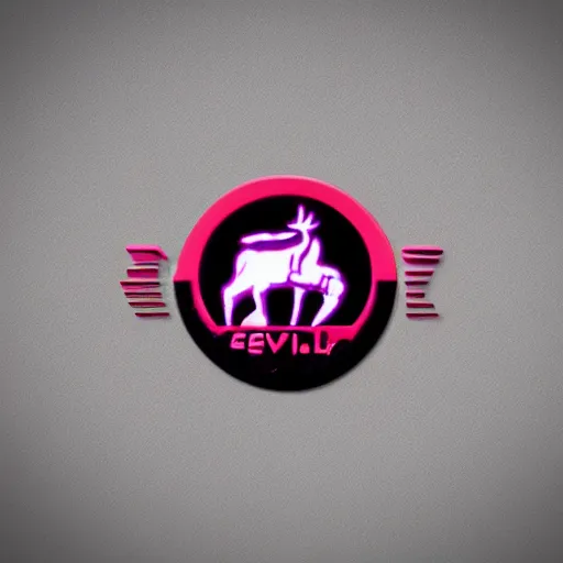 Image similar to logo for evil corporation that involves deer, retro synthwave style, retro sci fi