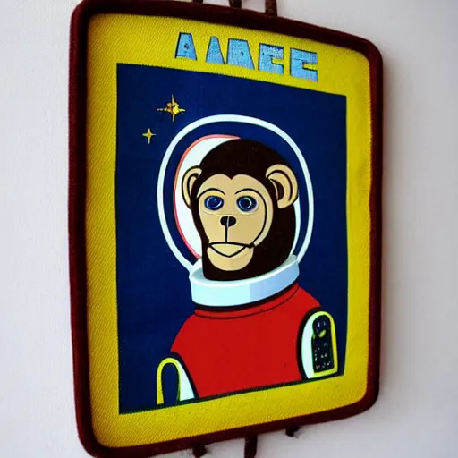 Image similar to 1960s space age astronaut monkey Byzantine religious icon