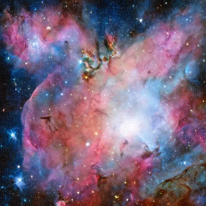 Image similar to Carina nebula as seen in the night sky of a distant alien planet with mountain surface, NASA true color photograph, very detailed, 8k resolution