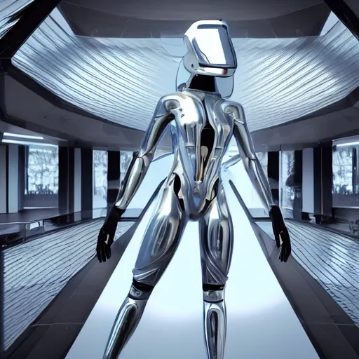 Image similar to futuristic cyborg made of graphene, metallic surface, futuristic, 8 k, dramatic light, unreal engine