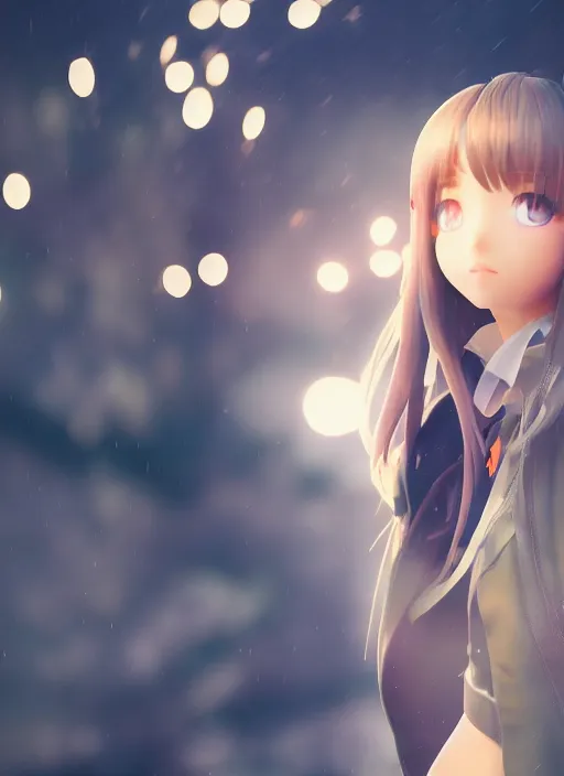 Prompt: Portrait of a anime girl with bokeh, highly detailed, dramatic lighting, octane render, 4K