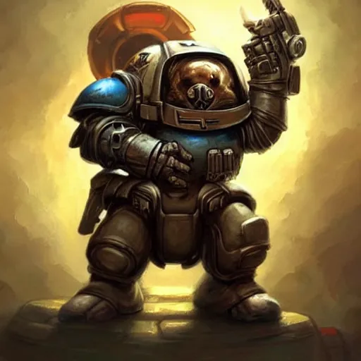 Image similar to cute little anthropomorphic Guinea Pig Space Marine, tiny, small, short, Space marine, cute and adorable, pretty, beautiful, DnD character art portrait, matte fantasy painting, DeviantArt Artstation, by Jason Felix by Steve Argyle by Tyler Jacobson by Peter Mohrbacher, cinema