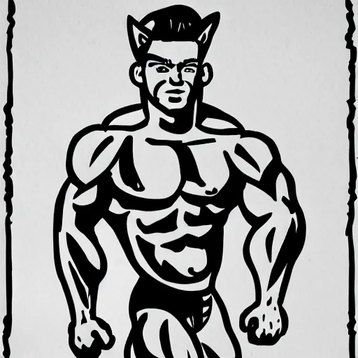 Prompt: a cartoon drawing of a cat bodybuilder