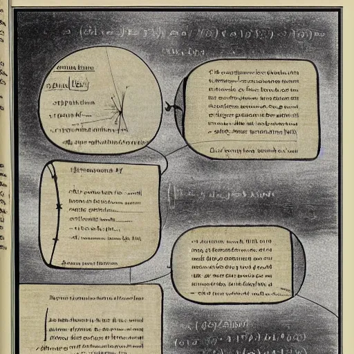 Image similar to page of physics book with mathematics and illustrations, highly detailed, 4 k