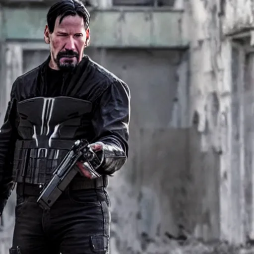 Prompt: Keanu reeves as the punisher 4K quality Photorealism