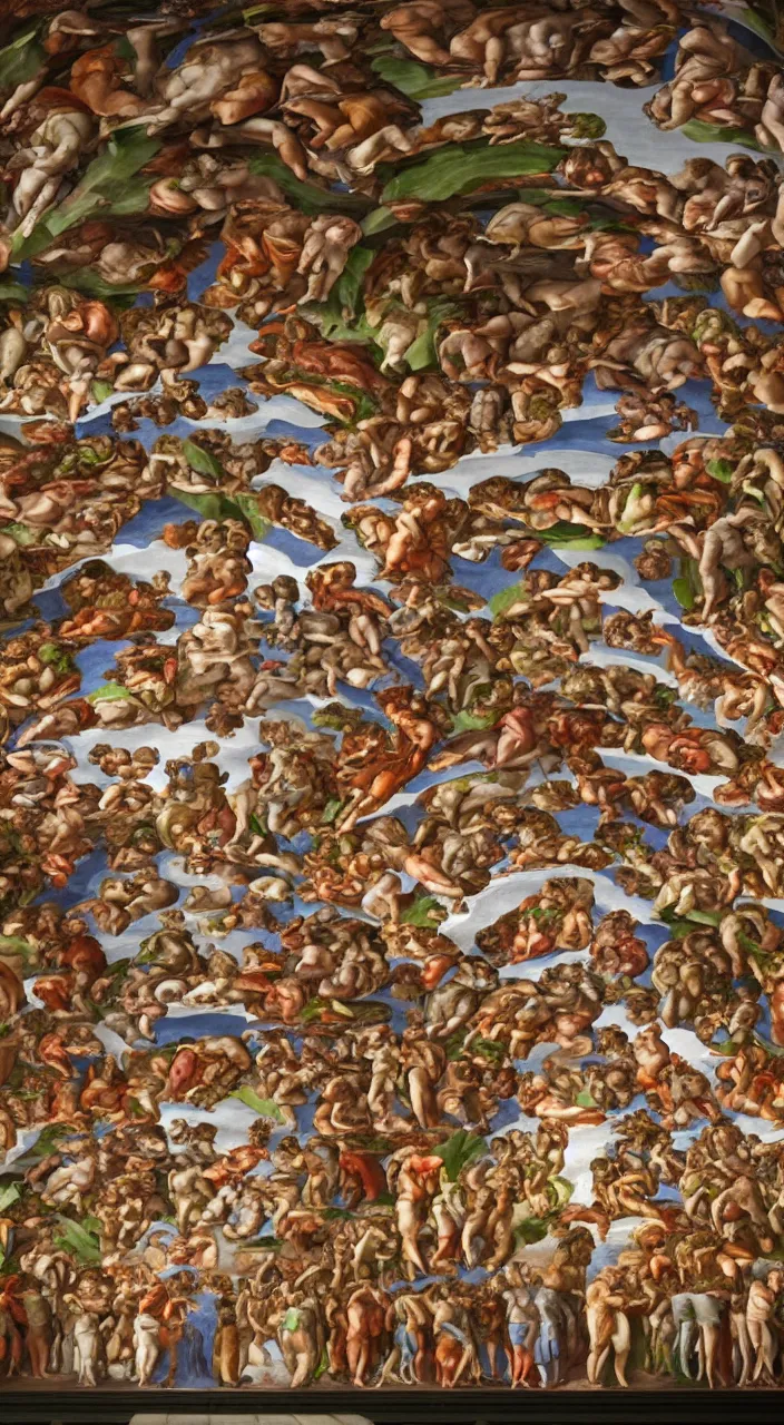 Image similar to a sistine chapel made of vegetables, 8 k, artstation, highdetailed