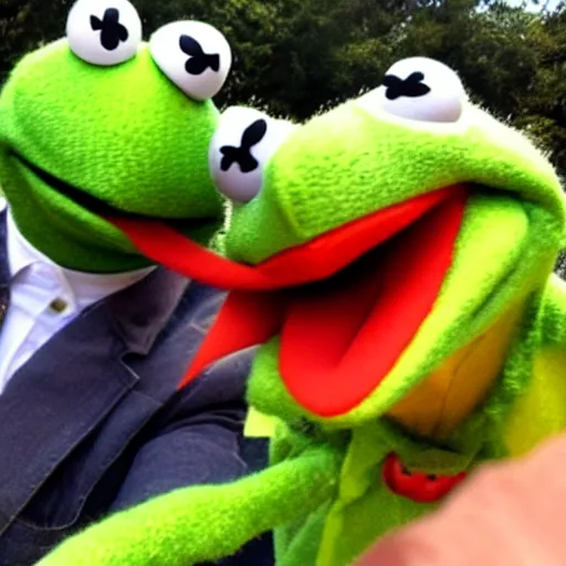 Image similar to kermit the frog selfie