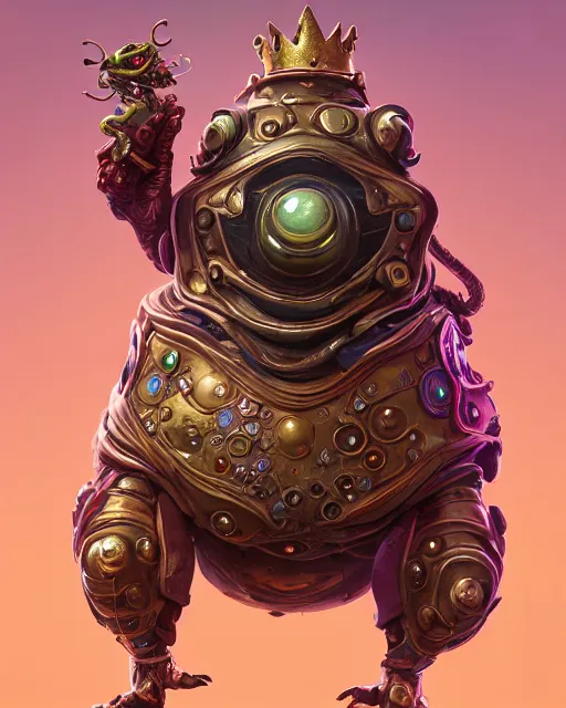 Prompt: a slimy anthropomorphic toad king wearing ornate steampunk armor, smooth, intricate, elegant, digital painting, artstation, steam, grungy steel, concept art, sharp focus, octane render, illustration, art by moebius and beeple, overwatch character,