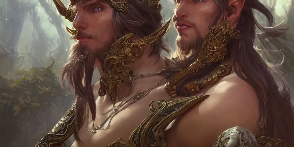 Image similar to male world of warcraft elven druid, fantasy, man, intricate, elegant, highly detailed, digital painting, artstation, concept art, wallpaper, smooth, sharp focus, illustration, art by artgerm and greg rutkowski and alphonse mucha