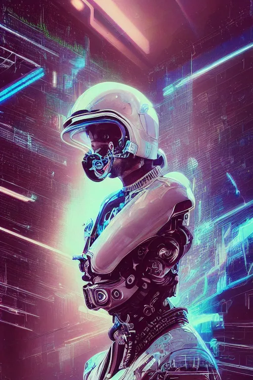 Image similar to portrait of a divine angel, celestial. intricate abstract. cyberpunk, vhs glitch. full face broken helmet. intricate artwork. immaculate. holy. empty oxygen tank. by wlop, Antoine Collignon, dan mumford. octane render, CGSociety, dan witz very coherent symmetrical artwork. cinematic, hyper realism, high detail, octane render, 8k, iridescent accents, black and white