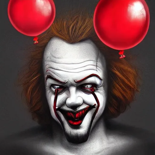 Prompt: surrealism grunge cartoon portrait sketch of jesus christ with a wide smile and a red balloon by - michael karcz, loony toons style, pennywise style, horror theme, detailed, elegant, intricate