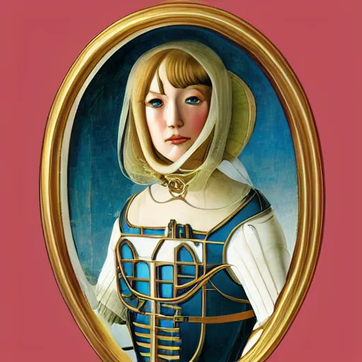 Image similar to portrait of steampunk female android, by fra angelico and sandro botticelli