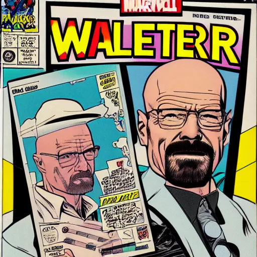 Image similar to Walter white 1987 marvel comic book cover by rob lee, pouches, belts, straps