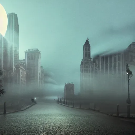 Prompt: a giant cat attacking a city, photorealistic, photograph, 4 k, foggy, abandoned, volumetric light, moonlight