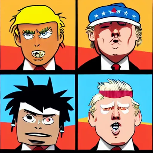 Prompt: Donald Trump on the cover of Gorillaz - Demon Days