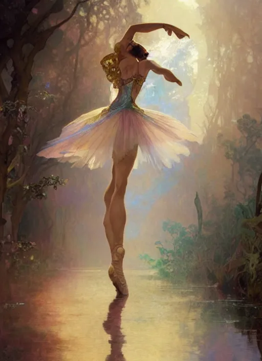 Image similar to a beautifull intricate gemstone painting of a dancing ballerina, reflexions, verry high details by william turner art, greg rutkowski and alphonse mucha, trending on artstation, very very detailed, masterpiece, muted colors